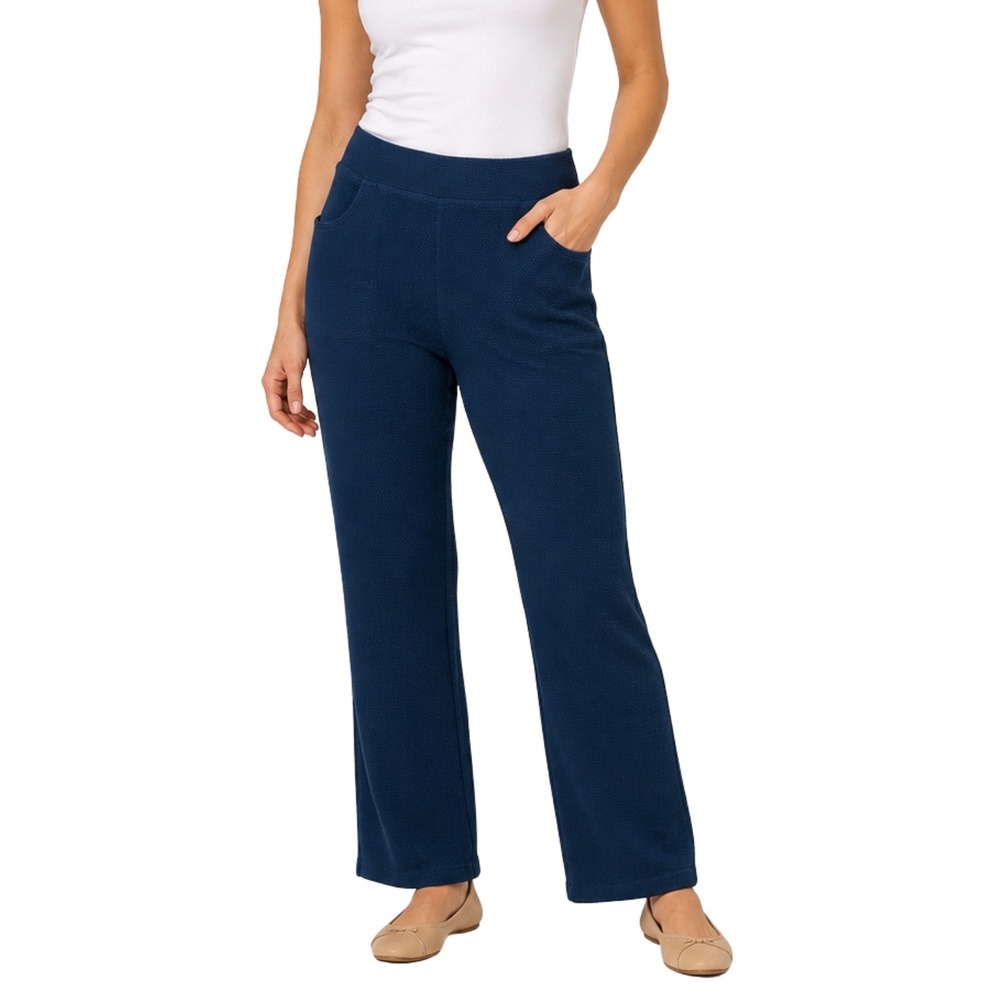 Halara Pants Womens Medium Blue Cotton Textured Knit Straight Leg Pull On NEW